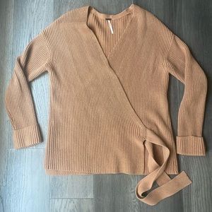 Free People • Tan Knit Wrap Sweater • Size XS